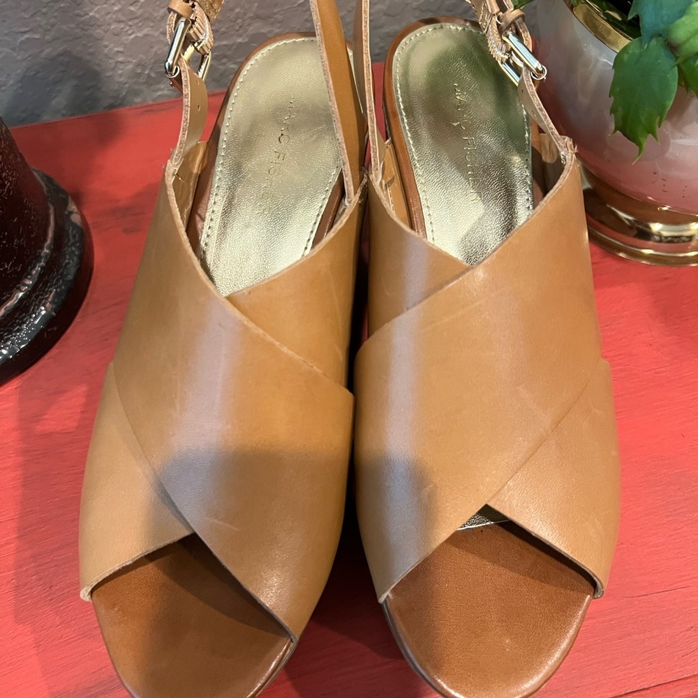 Marc Fisher Tan Leather Slingback Sandals